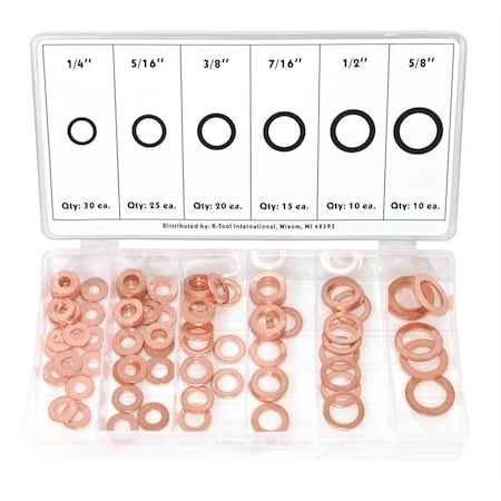 K-Tool International Copper Washer Washer Assortment, Copper, 110 PCS KTI00089